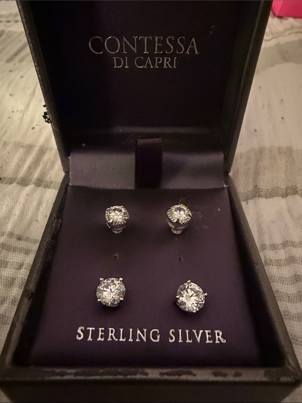 Contessa di Capri Sterling Silver Clear CZ Stud Earrings - Set of Two Pairs